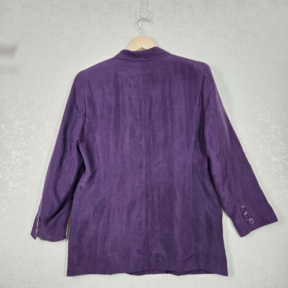 Linea Milano Pure Silk Jacket Blazer sz 12 US Purple Pockets Double Breasted - Picture 9 of 16